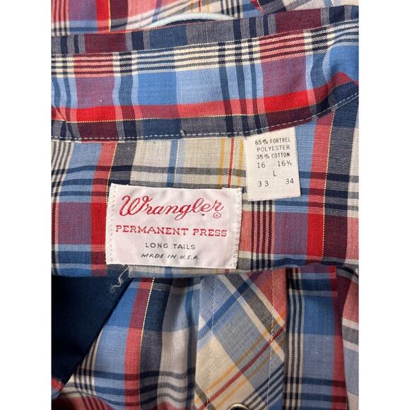 Vintage Wrangler Western Shirt Large Mens 60s Made USA Pearl Plaid Embroidered - Picture 7 of 7